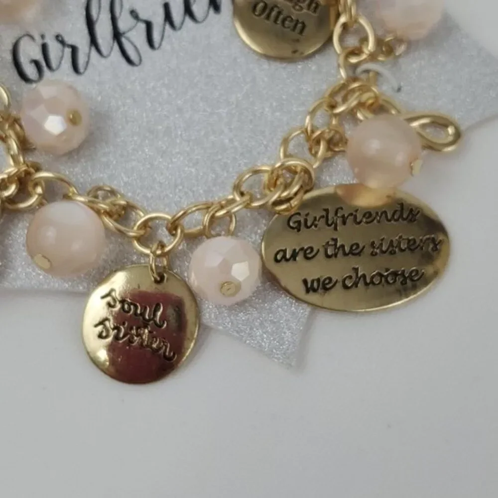 Girlfriend Toggle charm Bracelet Friends Gold faux pearls heart gold blush *